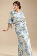 Sheath Chiffon Floral Print Cape Sleeves Mother of the Bride & Groom Dresses for Formal Wedding (SHI22500682)
