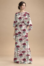 Sheath Chiffon Floral Print Cape Sleeves Mother of the Bride & Groom Dresses for Formal Wedding (SHI22500682)