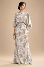 Sheath Chiffon Floral Print Cape Sleeves Mother of the Bride & Groom Dresses for Formal Wedding (SHI22500682)