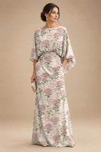 Sheath Chiffon Floral Print Cape Sleeves Mother of the Bride & Groom Dresses for Formal Wedding (SHI22500682)