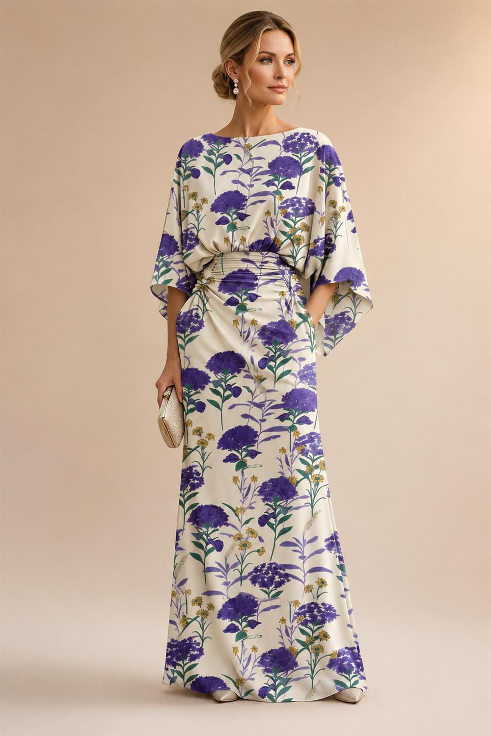 Sheath Chiffon Floral Print Cape Sleeves Mother of the Bride & Groom Dresses for Formal Wedding (SHI22500682)
