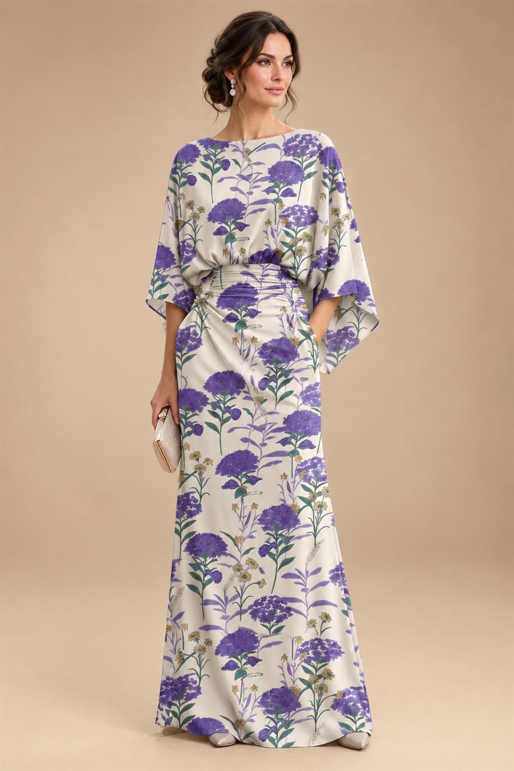 Sheath Chiffon Floral Print Cape Sleeves Mother of the Bride & Groom Dresses for Formal Wedding (SHI22500682)