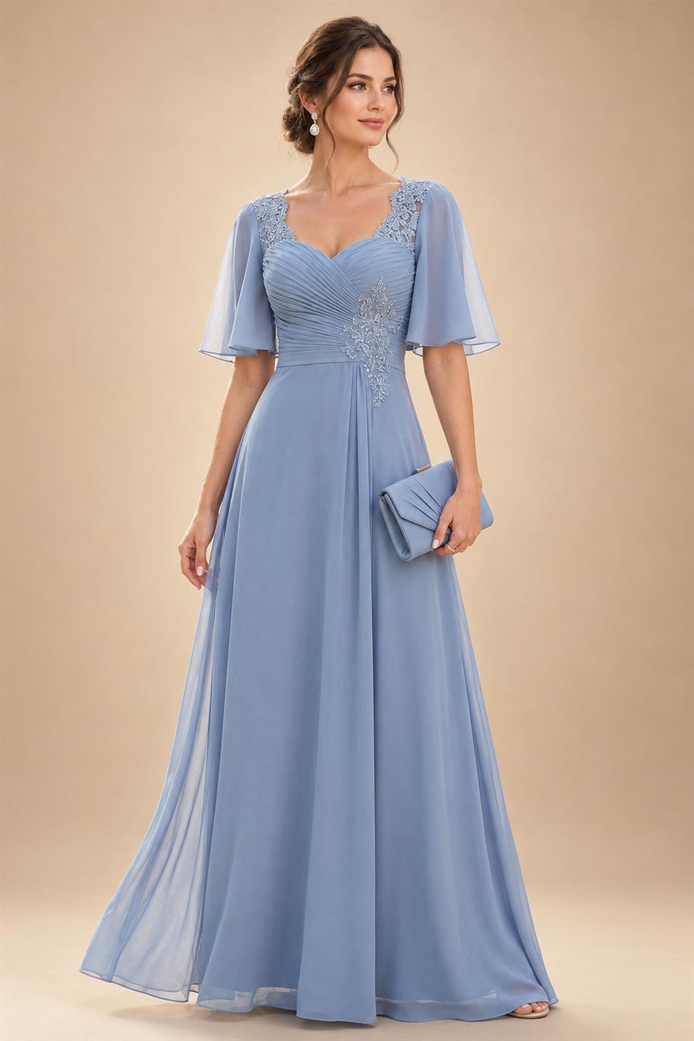 Lightweight Sheath Tea-Length Chiffon Mother of the Bride & Groom Dresses with Cowl Neck & Ruched Waist (SHI22500689)