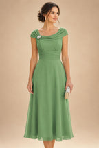 Lightweight Sheath Tea-Length Chiffon Mother of the Bride & Groom Dresses with Cowl Neck & Ruched Waist (SHI22500689)