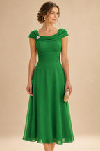 Lightweight Sheath Tea-Length Chiffon Mother of the Bride & Groom Dresses with Cowl Neck & Ruched Waist (SHI22500689)