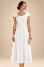 Lightweight Sheath Tea-Length Chiffon Mother of the Bride & Groom Dresses with Cowl Neck & Ruched Waist (SHI22500689)