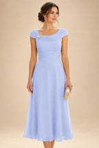 Lightweight Sheath Tea-Length Chiffon Mother of the Bride & Groom Dresses with Cowl Neck & Ruched Waist (SHI22500689)