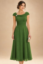 Lightweight Sheath Tea-Length Chiffon Mother of the Bride & Groom Dresses with Cowl Neck & Ruched Waist (SHI22500689)