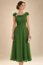 Lightweight Sheath Tea-Length Chiffon Mother of the Bride & Groom Dresses with Cowl Neck & Ruched Waist (SHI22500689)
