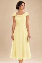 Lightweight Sheath Tea-Length Chiffon Mother of the Bride & Groom Dresses with Cowl Neck & Ruched Waist (SHI22500689)