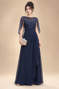 A-Line Chiffon Cape Sleeves Floor-Length Mother of the Bride & Groom Dresses with Floral Sequin Bodice (SHI22500691)