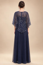 A-Line Chiffon Cape Sleeves Floor-Length Mother of the Bride & Groom Dresses with Floral Sequin Bodice (SHI22500691)