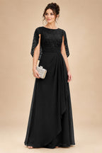 A-Line Chiffon Cape Sleeves Floor-Length Mother of the Bride & Groom Dresses with Floral Sequin Bodice (SHI22500691)