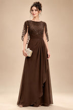 A-Line Chiffon Cape Sleeves Floor-Length Mother of the Bride & Groom Dresses with Floral Sequin Bodice (SHI22500691)