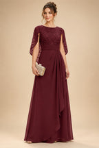 A-Line Chiffon Cape Sleeves Floor-Length Mother of the Bride & Groom Dresses with Floral Sequin Bodice (SHI22500691)