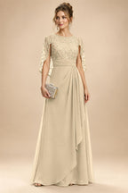 A-Line Chiffon Cape Sleeves Floor-Length Mother of the Bride & Groom Dresses with Floral Sequin Bodice (SHI22500691)
