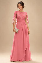 A-Line Chiffon Cape Sleeves Floor-Length Mother of the Bride & Groom Dresses with Floral Sequin Bodice (SHI22500691)