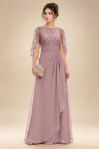 A-Line Chiffon Cape Sleeves Floor-Length Mother of the Bride & Groom Dresses with Floral Sequin Bodice (SHI22500691)