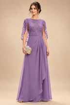 A-Line Chiffon Cape Sleeves Floor-Length Mother of the Bride & Groom Dresses with Floral Sequin Bodice (SHI22500691)