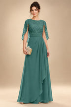 A-Line Chiffon Cape Sleeves Floor-Length Mother of the Bride & Groom Dresses with Floral Sequin Bodice (SHI22500691)