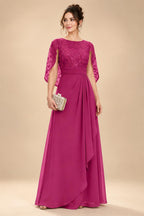 A-Line Chiffon Cape Sleeves Floor-Length Mother of the Bride & Groom Dresses with Floral Sequin Bodice (SHI22500691)