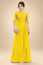 A-Line Chiffon Cape Sleeves Floor-Length Mother of the Bride & Groom Dresses with Floral Sequin Bodice (SHI22500691)