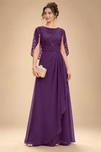 A-Line Chiffon Cape Sleeves Floor-Length Mother of the Bride & Groom Dresses with Floral Sequin Bodice (SHI22500691)