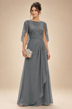 A-Line Chiffon Cape Sleeves Floor-Length Mother of the Bride & Groom Dresses with Floral Sequin Bodice (SHI22500691)