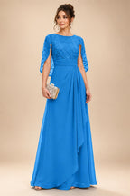 A-Line Chiffon Cape Sleeves Floor-Length Mother of the Bride & Groom Dresses with Floral Sequin Bodice (SHI22500691)