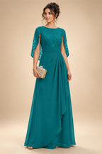 A-Line Chiffon Cape Sleeves Floor-Length Mother of the Bride & Groom Dresses with Floral Sequin Bodice (SHI22500691)
