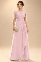 A-Line Chiffon Cape Sleeves Floor-Length Mother of the Bride & Groom Dresses with Floral Sequin Bodice (SHI22500691)