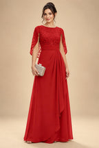 A-Line Chiffon Cape Sleeves Floor-Length Mother of the Bride & Groom Dresses with Floral Sequin Bodice (SHI22500691)