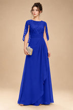A-Line Chiffon Cape Sleeves Floor-Length Mother of the Bride & Groom Dresses with Floral Sequin Bodice (SHI22500691)