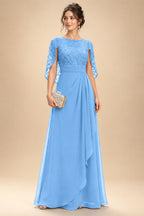 A-Line Chiffon Cape Sleeves Floor-Length Mother of the Bride & Groom Dresses with Floral Sequin Bodice (SHI22500691)