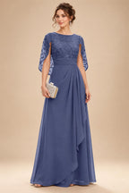 A-Line Chiffon Cape Sleeves Floor-Length Mother of the Bride & Groom Dresses with Floral Sequin Bodice (SHI22500691)