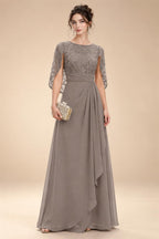 A-Line Chiffon Cape Sleeves Floor-Length Mother of the Bride & Groom Dresses with Floral Sequin Bodice (SHI22500691)
