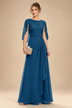 A-Line Chiffon Cape Sleeves Floor-Length Mother of the Bride & Groom Dresses with Floral Sequin Bodice (SHI22500691)