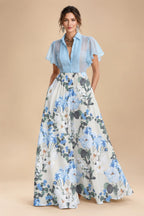 A-Line Chiffon Cape Sleeves Floor-Length Mother of the Bride & Groom Dresses with Floral Sequin Bodice (SHI22500691)