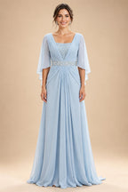 A-Line/Princess Off Shoulder Satin Maxi Mother of the Bride & Groom Dresses with Ruched Bodice, Belt, Rhinestone & Pleats (SHI22501647)