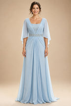 Sheath Chiffon Cape Sleeves Maxi Mother of the Bride & Groom Dresses with Ruched Waist (SHI22500727)