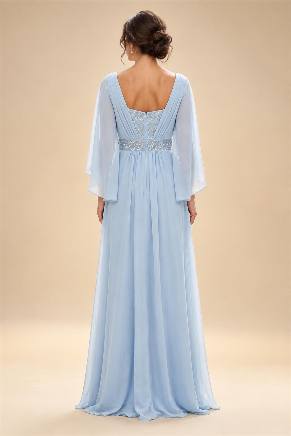 Sheath Chiffon Cape Sleeves Maxi Mother of the Bride & Groom Dresses with Ruched Waist (SHI22500727)