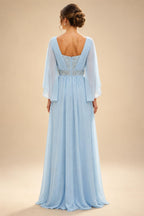 A-Line/Princess Scoop Neck Chiffon Floor-Length Mother of the Bride & Groom Dresses with Lace Appliques & Pleats (SHI22501611)