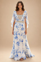 A-Line Chiffon Cape Sleeves Floor-Length Mother of the Bride & Groom Dresses with Ruched Waist (SHI22500705)