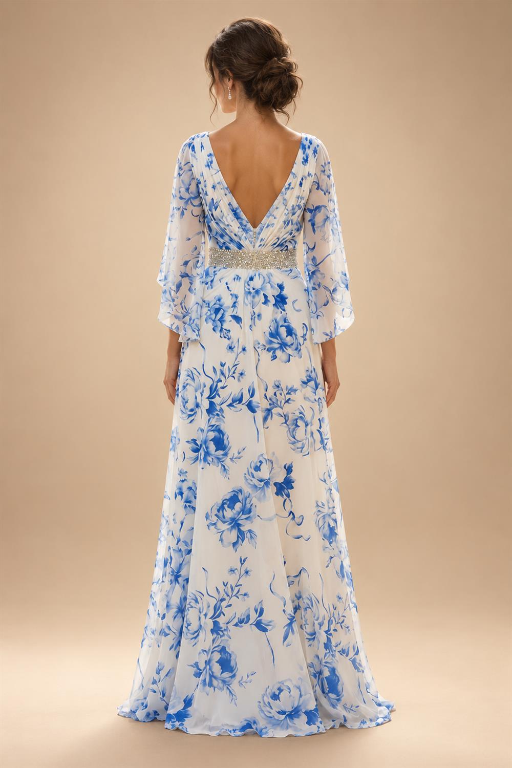 A-Line Chiffon Cape Sleeves Floor-Length Mother of the Bride & Groom Dresses with Ruched Waist (SHI22500705)