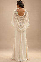 A-Line Chiffon Cape Sleeves Floor-Length Mother of the Bride & Groom Dresses with Ruched Waist (SHI22500705)