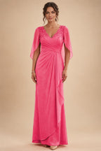A-Line Chiffon Cape Sleeves Floor-Length Mother of the Bride & Groom Dresses with Ruched Waist (SHI22500705)