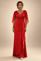 A-Line Chiffon Cape Sleeves Floor-Length Mother of the Bride & Groom Dresses with Ruched Waist (SHI22500705)