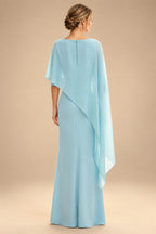 Cape Sleeve Jacquard Satin Ruched Mother of the Bride Dresses 2 Piece (SHI22500528)