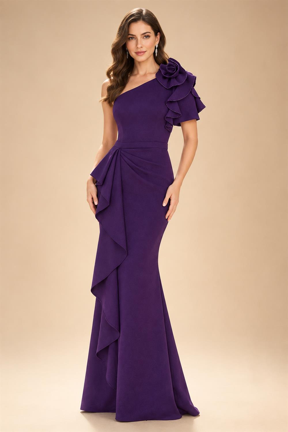 Jacquard Satin One Shoulder A-Line/Princess Long Mother of the Bride & Groom Dresses with Ruffles & Ruched Waist (SHIK25000465)