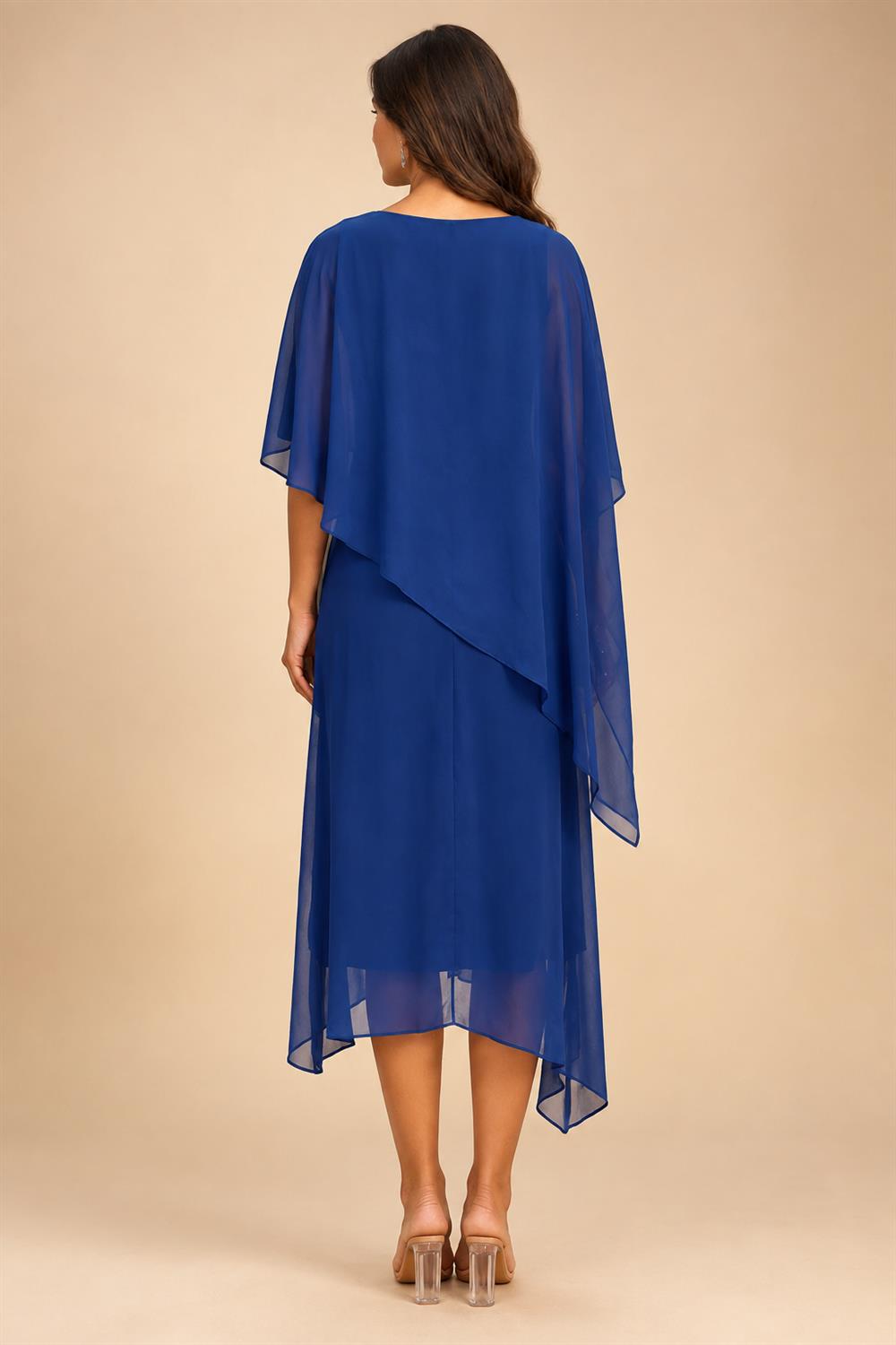 3/4 Sleeve Round Neck A-Line Midi Chiffon Mother of the Bride Dresses with Jacket (SHI22500386)